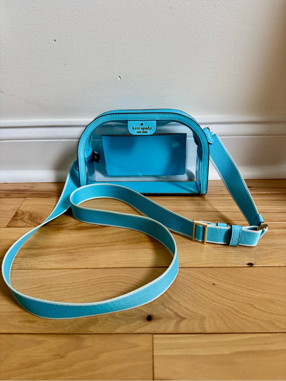 kate spade aqua clear crossbody with aqua trim